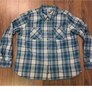 Women's Carhartt Long Sleeve Plaid Button Up Shirt Blue Extra Large 16/18 Cotton